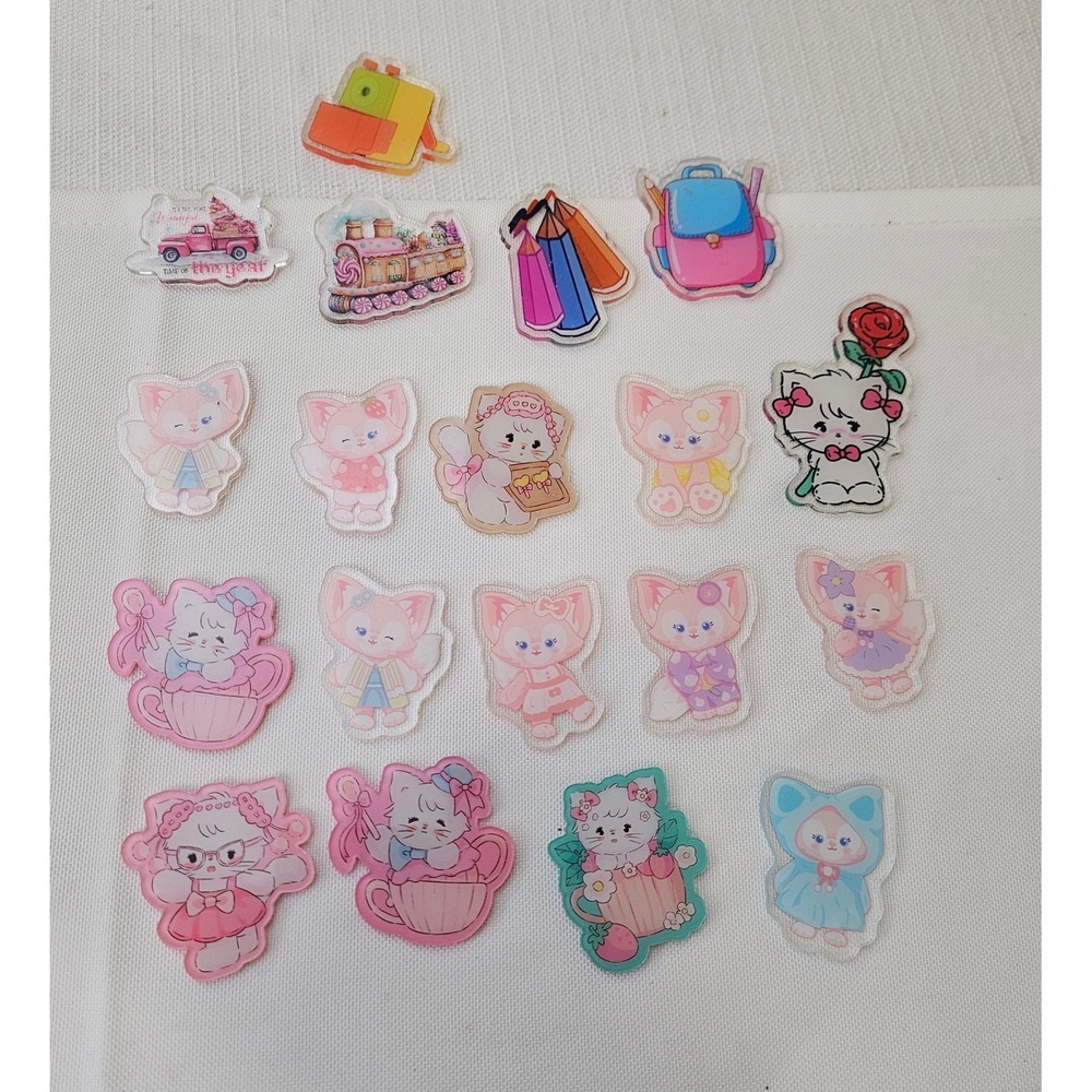 19pc Kawaii Acrylic Flatback Cabochons Cat Fox School Holiday DIY Craft Charms‎